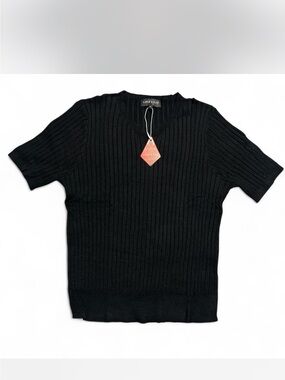 Black Ribbed Short Sleeve Sweater